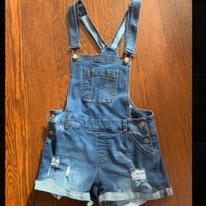 Denim jean short overalls